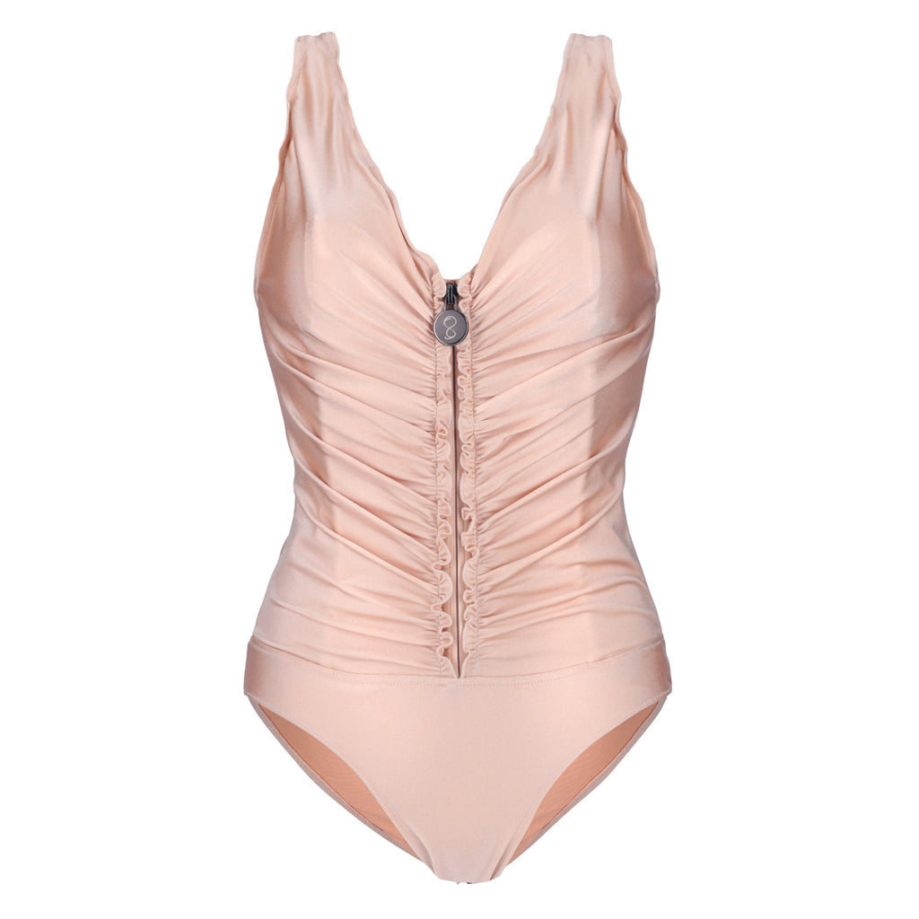 Zora – Flat-Tummy-Effect - One-piece Corset Swimsuit  peach gold- Sahra.Nko